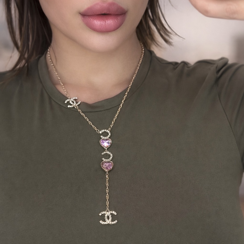 Pink Heart Crystals CC Necklace